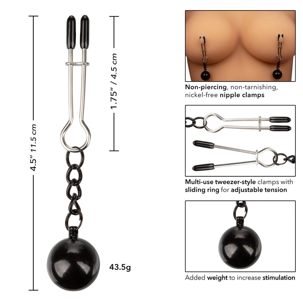 California Exotic nipple grips: weighted tweezer clamps for nipple play and sensation.