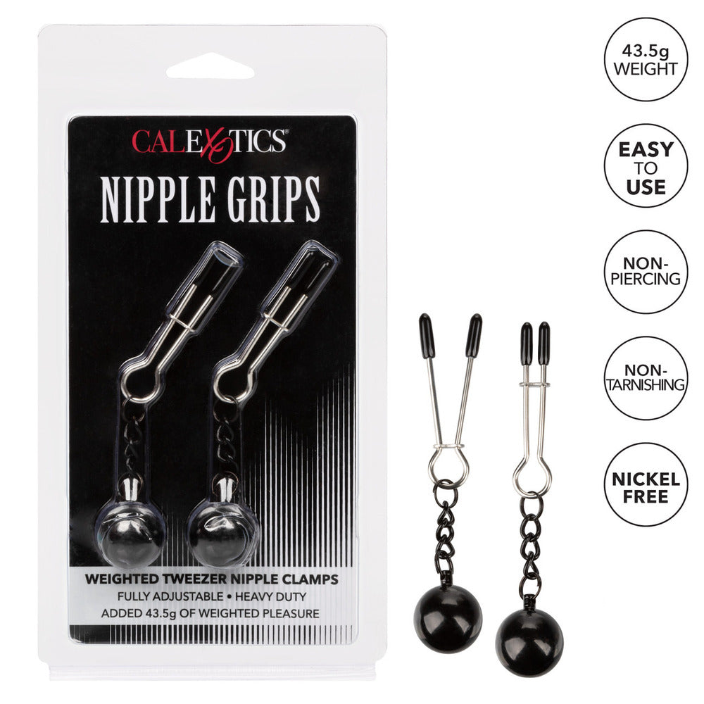California Exotic nipple grips: weighted tweezers for enhanced nipple stimulation during sensual play.