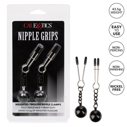 California Exotic nipple grips: weighted tweezers for enhanced nipple stimulation during sensual play.