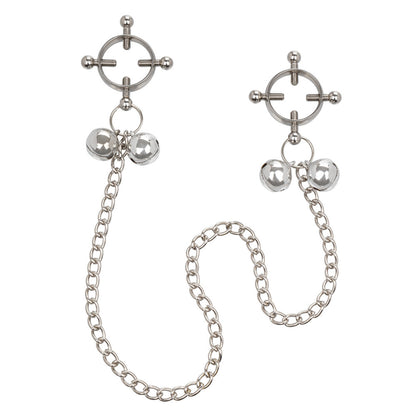 california exotic nipple grips: four-point nipple press with bells, silver metal finish