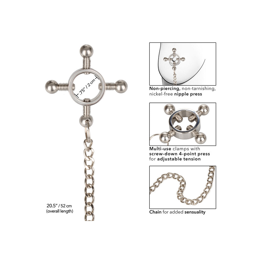 california exotic nipple grips, a four-point nipple press with chain, body jewellery