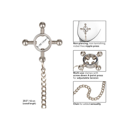 california exotic nipple grips, a four-point nipple press with chain, body jewellery