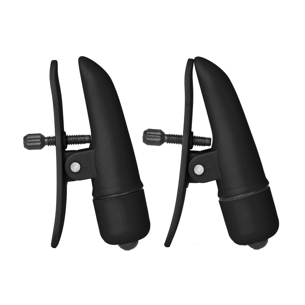 black nipple clamps that vibrate from california exotic for nipple play and stimulation