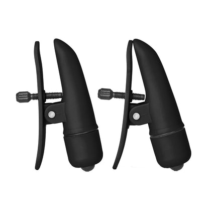 black nipple clamps that vibrate from california exotic for nipple play and stimulation