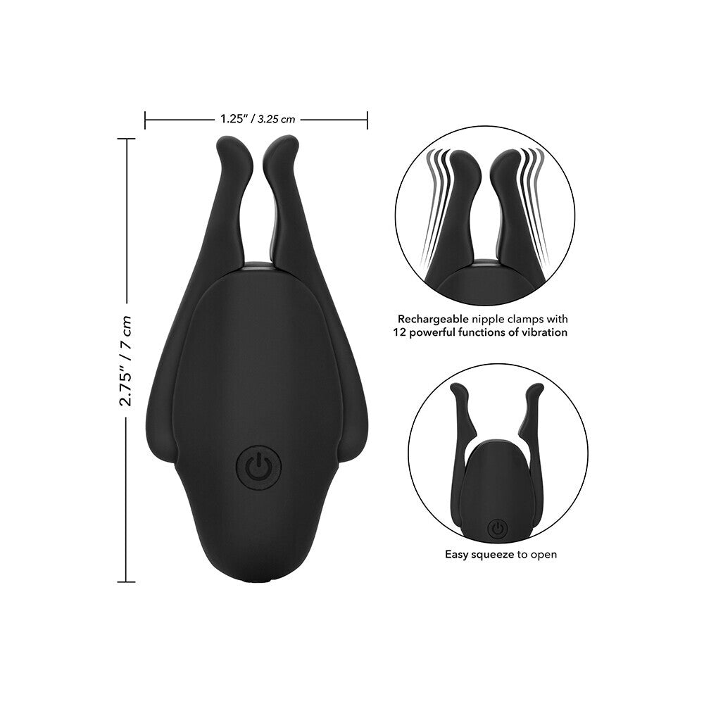 California Exotic rechargeable nipplettes: vibrating nipple clamps with a sleek, modern design for intimate play.