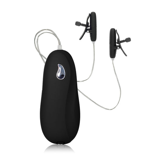 California Exotic heated vibrating nipple teasers in black, designed for nipple stimulation.