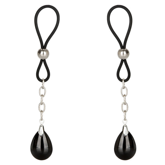 Close-up of non-piercing onyx nipple jewellery for sensual fun, in a polished finish.