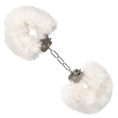 California Exotic ultra fluffy furry handcuffs in white for playful nights in.