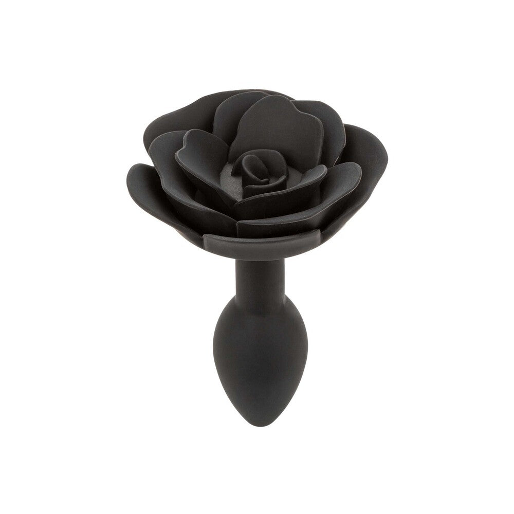 Small rose-shaped anal plug in a deep red colour, designed for intimate play.
