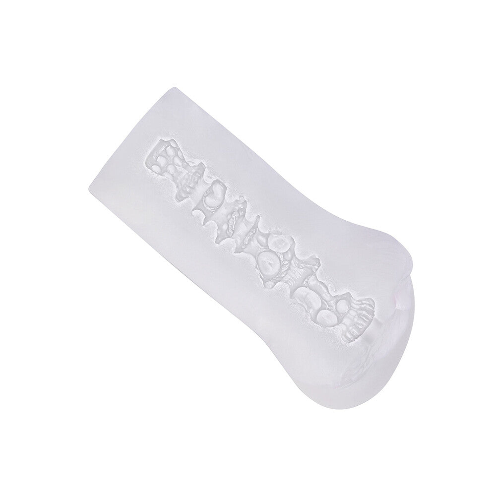 Clear California Exotic boundless vulva masturbator, a see-through adult toy for solo pleasure.