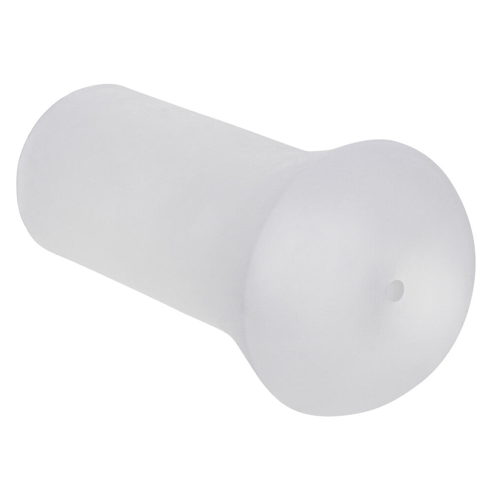 Clear stroker masturbator from California Exotic, designed for solo male pleasure, made of smooth, pliable material.