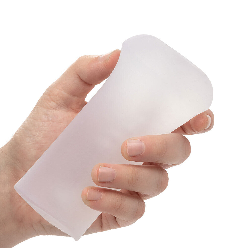 Clear, see-through boundless stroker masturbator, a personal pleasure device for solo exploration.