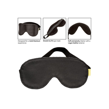 Close-up of a soft, black blackout eye mask for restful sleep, by California Exotic.