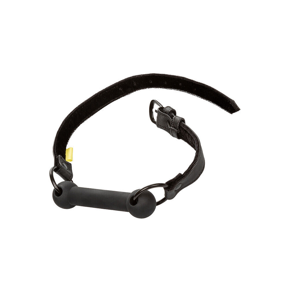 california exotic boundless bar gag, a black restraint with a metal bar bit for adult fun.