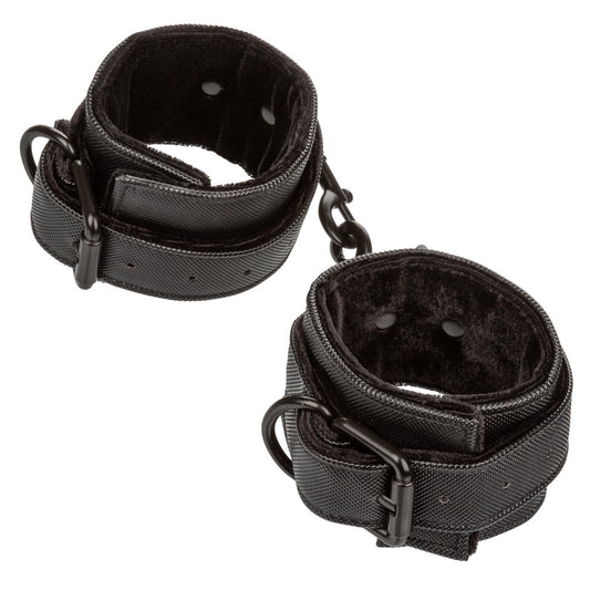 California Exotic Boundless Wrist Cuffs, silver metal handcuffs for playful restraint, polished finish.