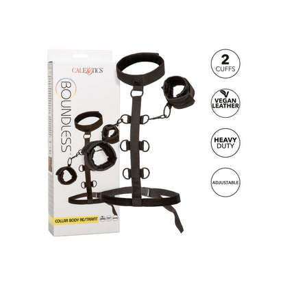 California Exotic Boundless Collar body restraint, black leather with silver metal fastenings for bondage play.