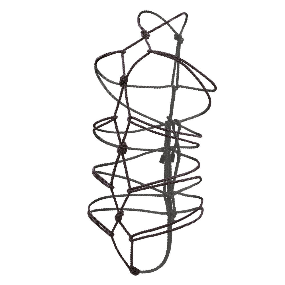 Close-up of a ten-metre length of durable, tightly-woven black rope, for restraint play.