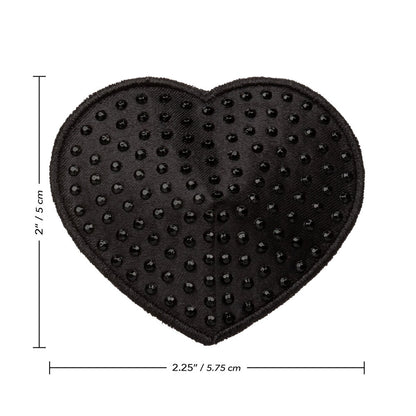 Radiance black heart pasties, shimmering finish, California Exotic accessories for a touch of cheeky glamour.