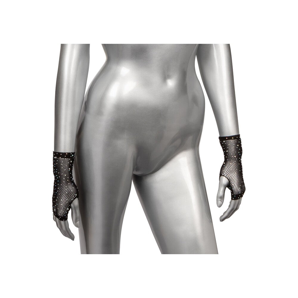 calexotics radiance fingerless gloves, black faux leather with open fingers, a stylish accessory