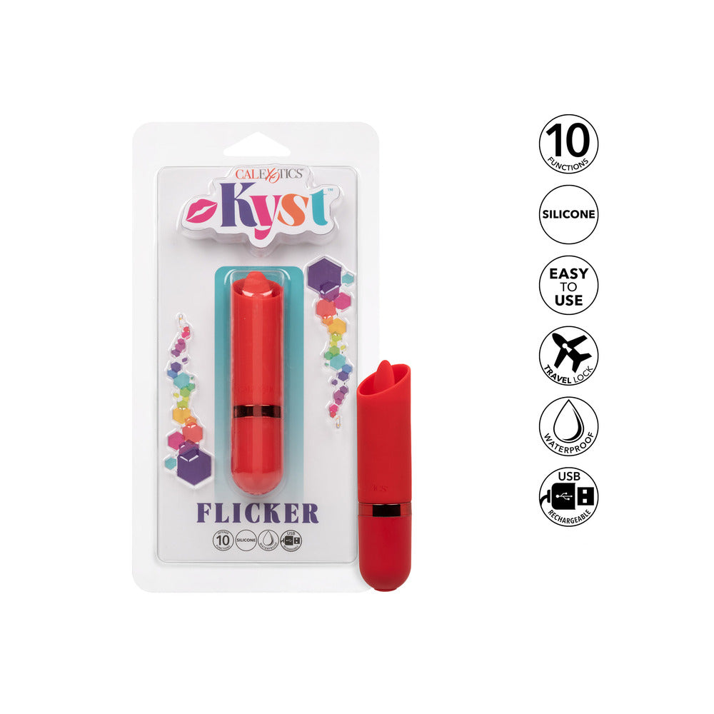 Small, shimmering purple Kyst Flicker massager by Creative Conceptions; a mini vibrator for discreet pleasure.