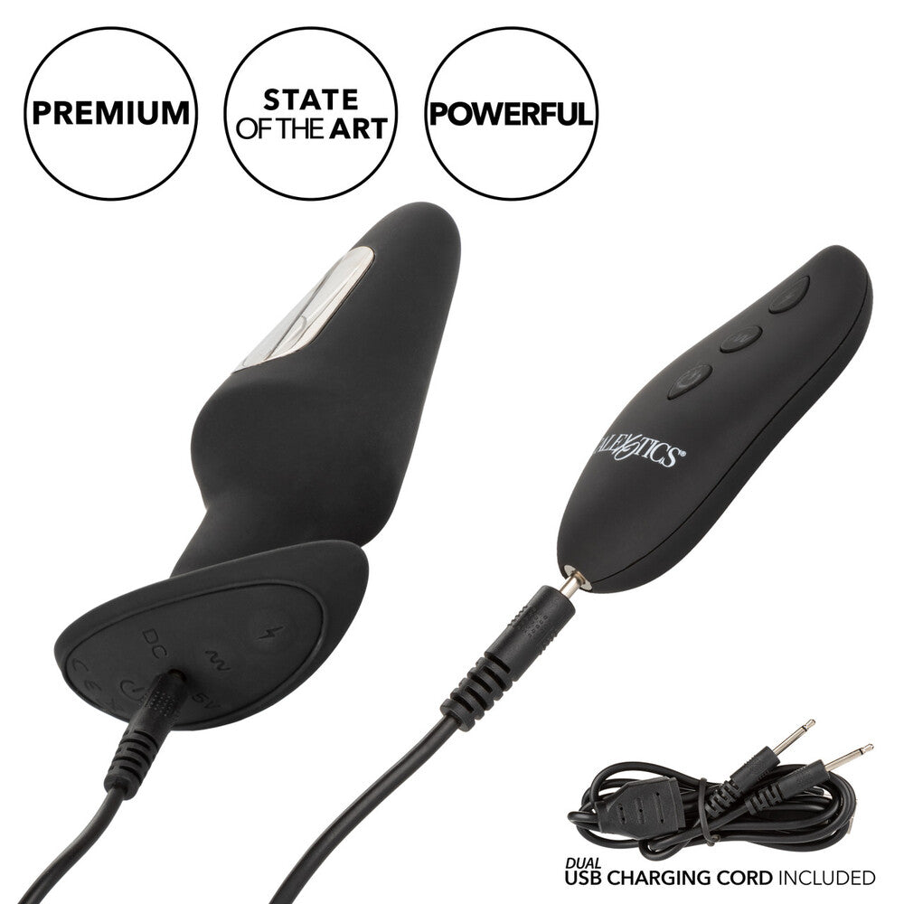 Silver estim butt plug from California Exotic with electro sex stimulation features.