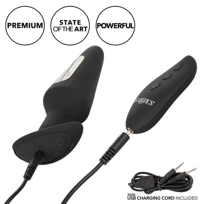 Silver estim butt plug from California Exotic with electro sex stimulation features.