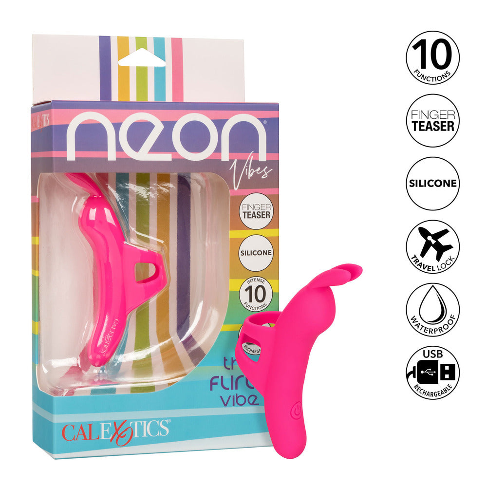 Neon pink california exotic finger teaser vibrator, perfect for a bit of flirty fun.
