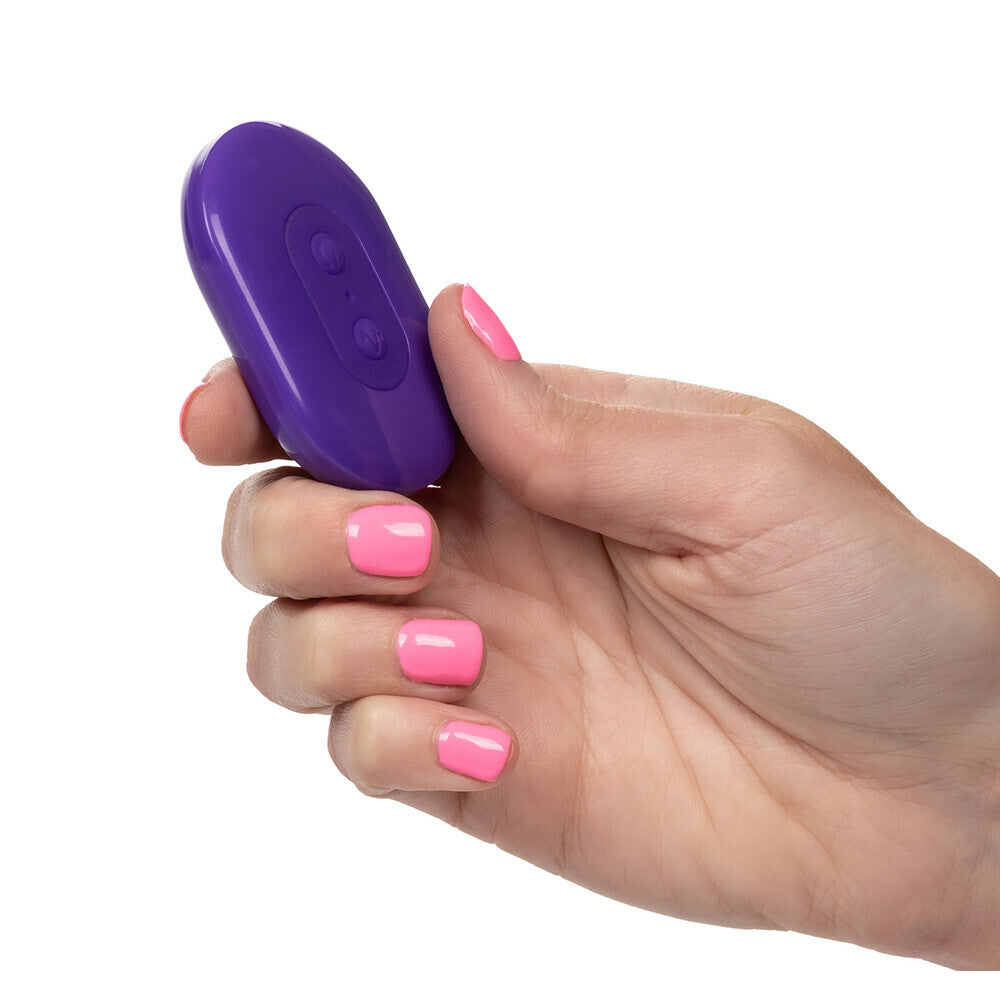 Purple ribbed bullet vibrator with remote control for discreet and pleasurable stimulation.
