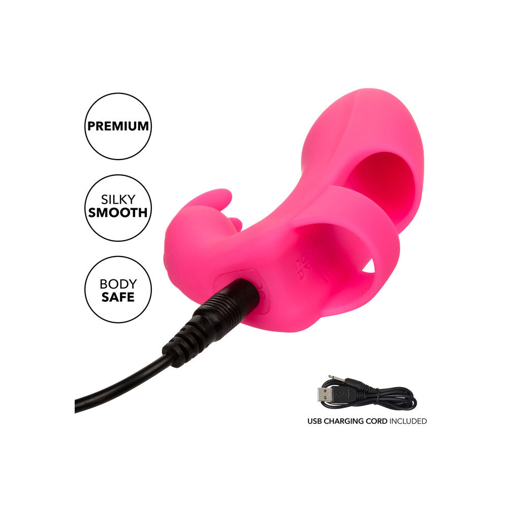 marvelous pleaser rabbit finger vibrator by california exotic, lilac silicone with textured detail