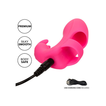 marvelous pleaser rabbit finger vibrator by california exotic, lilac silicone with textured detail