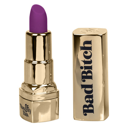 Naughty Bits lipstick vibrator in bright pink. A discreet, rechargeable mini vibrator.