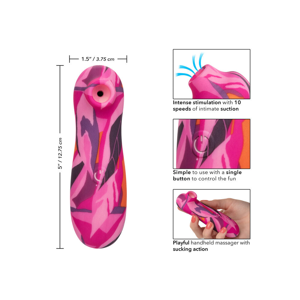 Close-up of the Naughty Bits Suck Buddy, a playful clitoral vibrator massager.