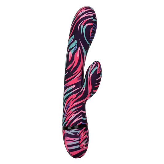 Purple dual wand vibrator with clitoral stimulator, for sensual pleasure and exploration.