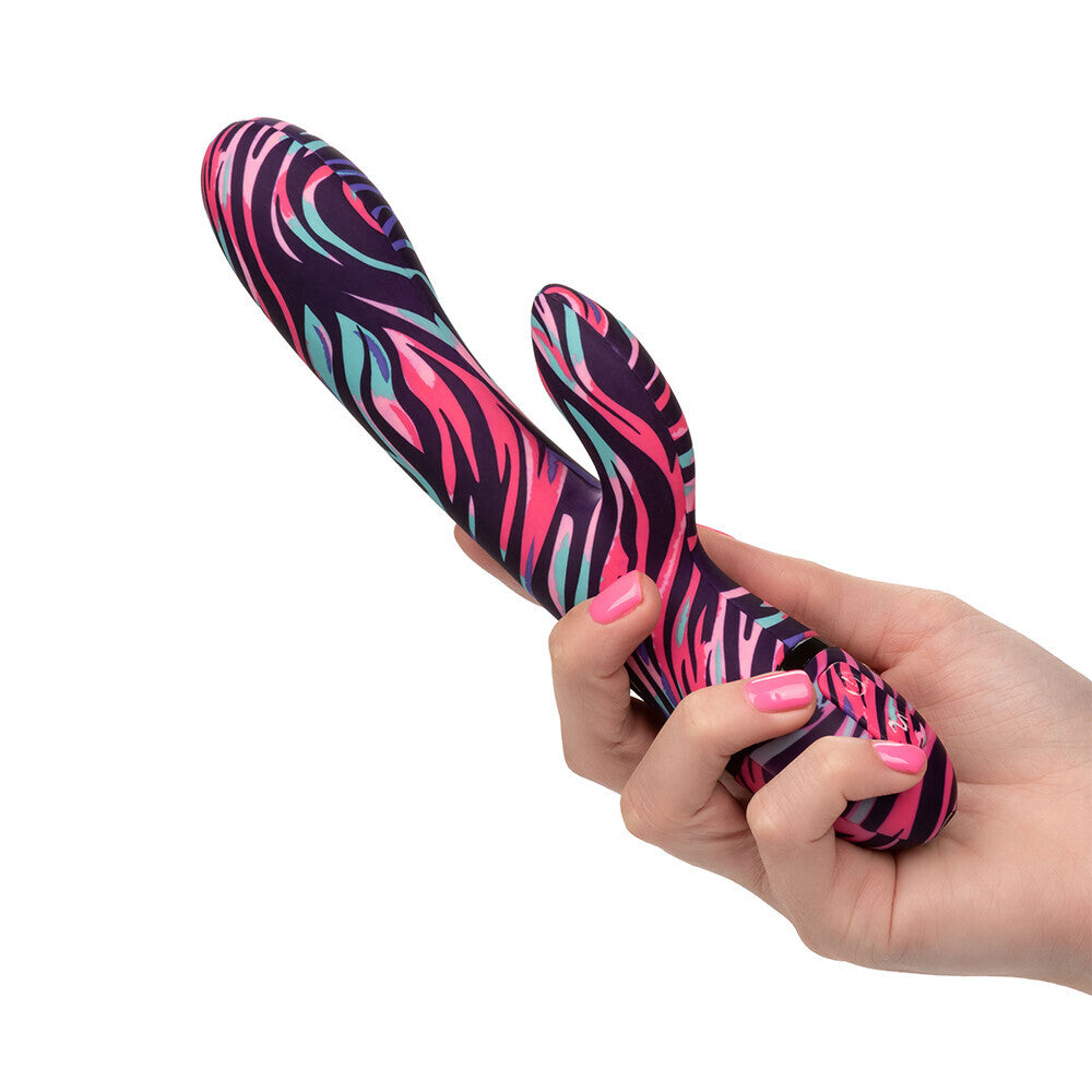 The Naughty Bits Ménage à Moi dual wand vibrator in a sultry purple colour, close up.