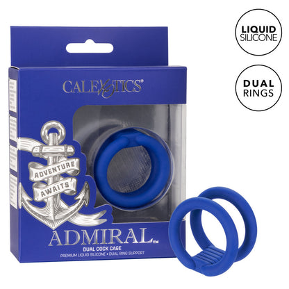 The admiral dual cock cage, love ring in polished silver-tone metal for intimate play.