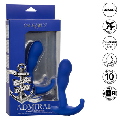 California Exotic Admiral advanced curved anal probe, stainless steel with a smooth finish