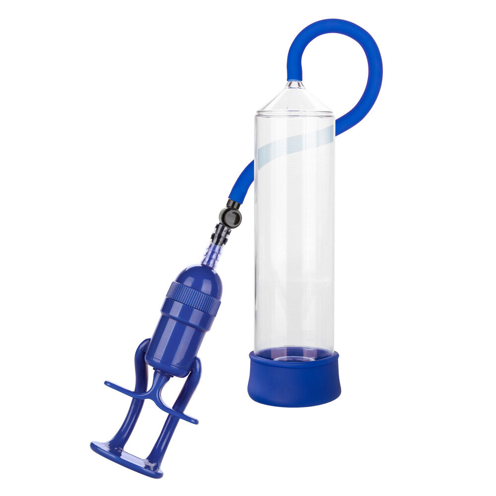 California Exotic Admiral StaHard Pump, a clear cylinder with a black hand grip.