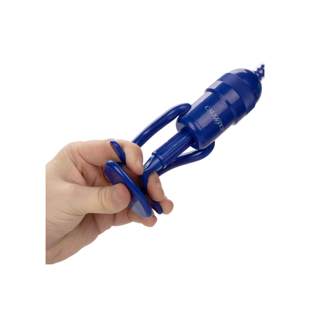 California Exotic Admiral StaHard pump: clear plastic cylinder with black rubber hand grip for enhancement.