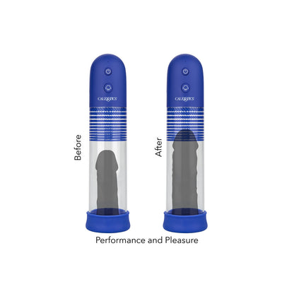 california exotic admiral rechargeable penis pump kit, transparent cylinder with grey pump.