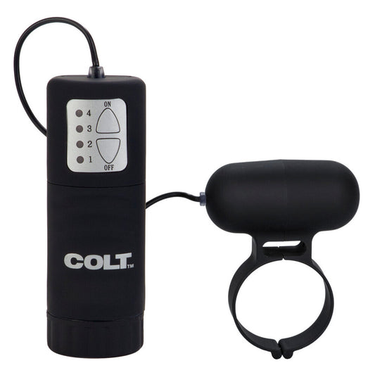 A black silicone cock ring from colt, designed to enhance performance and pleasure.
