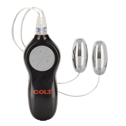 Pair of purple vibrating eggs, the 'COLT Twin Turbo Bullets' for internal stimulation.