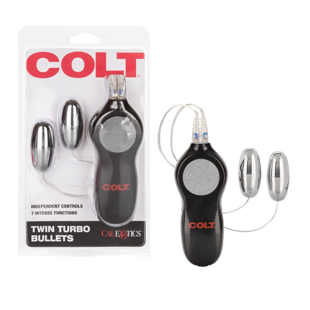 A pair of purple, vibrating egg-shaped pleasure toys from California Exotic, ideal for intimate exploration.