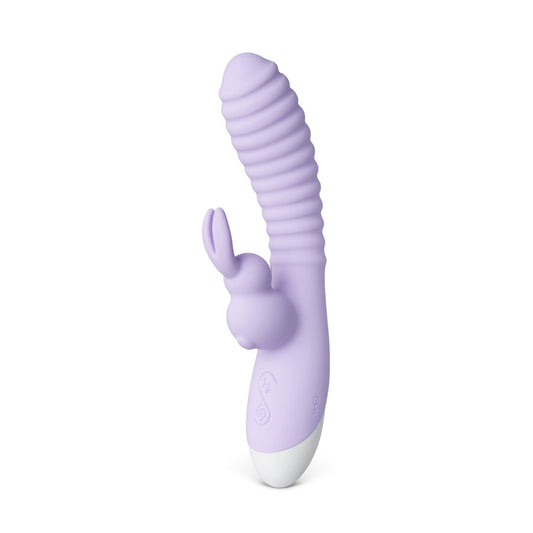 Purple rechargeable rabbit vibrator from various toy brands, a bunny-shaped pleasure product.