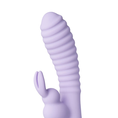 Purple rechargeable bunny vibrator with twelve speeds, perfect for exploring your pleasure.