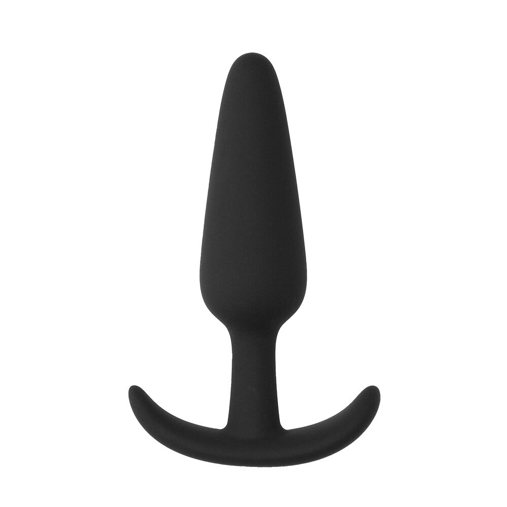 Black, slim butt plug for beginners from Shots Toys, a smooth silicone anal toy.
