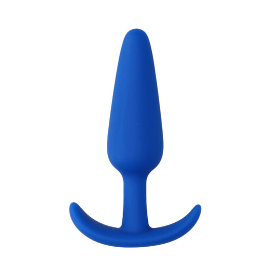 Beginner's blue slim butt plug from shots toys, designed for comfortable introductory wear.
