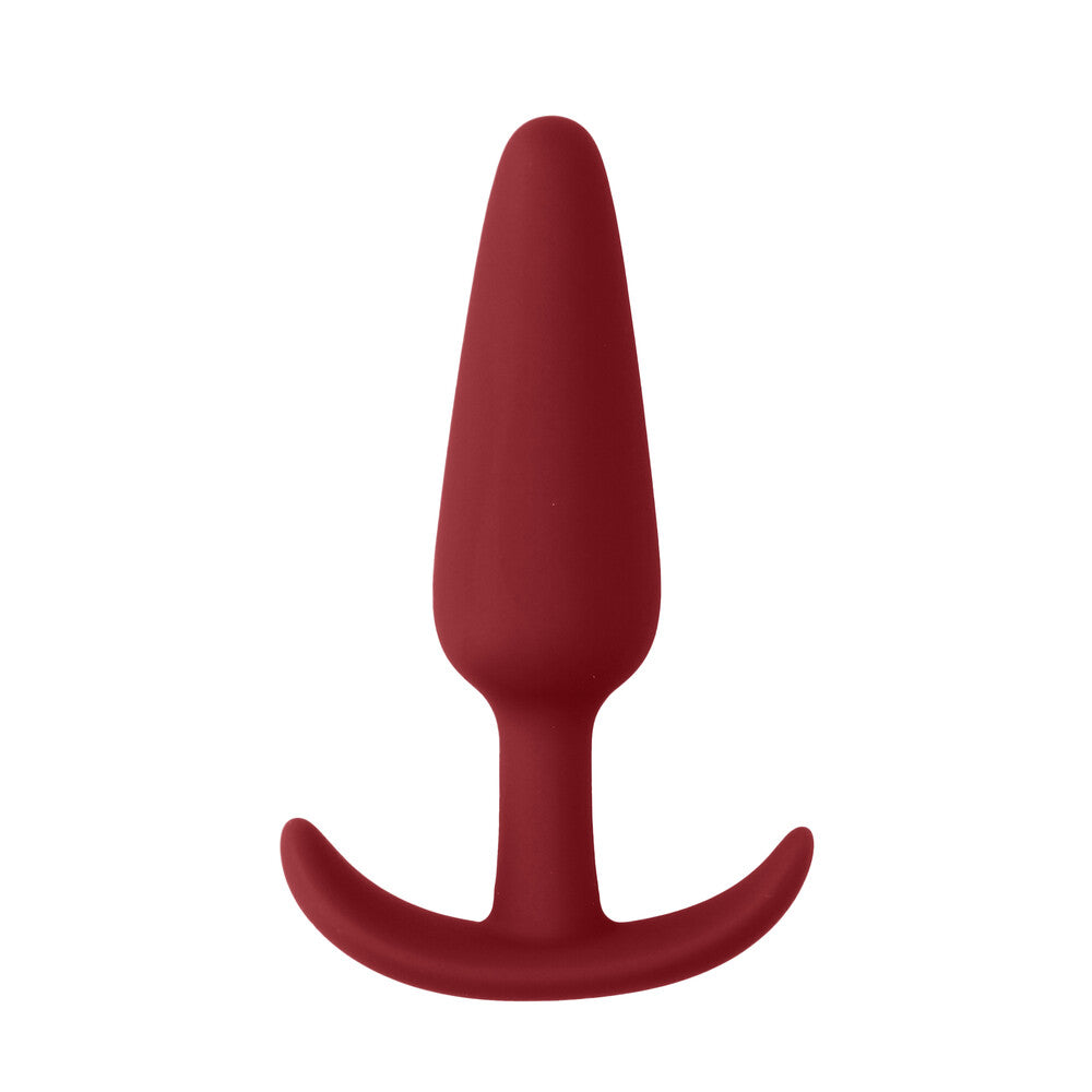 A shiny red, small butt plug with a slim design for beginners.