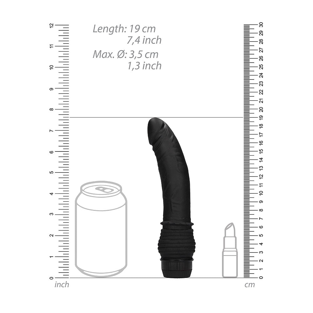 Black g-spot vibrator with a textured shaft, likely made from silicone, for intimate use.