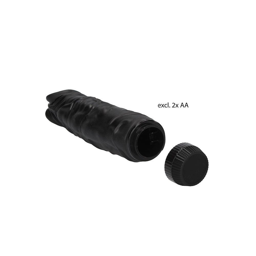 Black, realistic penis vibrator from Shots Toys, showcasing its smooth finish and lifelike design.