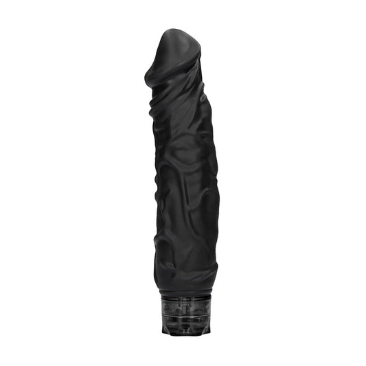 Black, realistic-looking 10-speed penis vibrator by Shots Toys, perfect for solo fun.